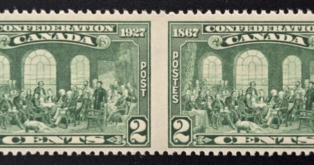 Canada #142b Mint 1927 2c Confederation Perf by Imperf Pair