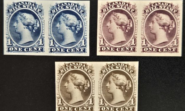 Canada #FB18P VF 1865 1c Bill Stamp Trial Colour Plate Proof Pair trio
