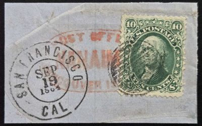 Nanaimo, V.I. Red P.O. oval and U.S. 10c #62B on piece, ex Wallace