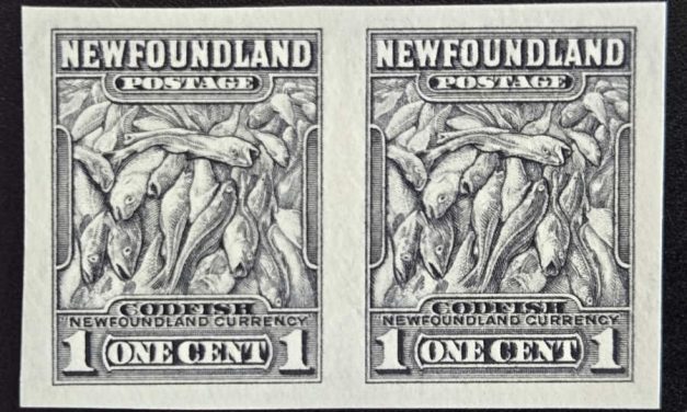 Newfoundland #253a VFNH 1941/44 1c Codfish Imperforate Pair