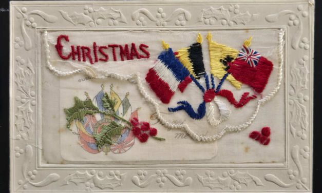 Christmas 5 Nov 1916 unmailed embroidered Silk Patriotic Postcard