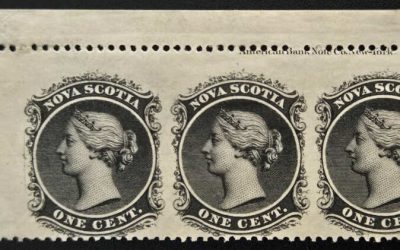 Nova Scotia #8c Mint Perf by Imperf Misperf 1c Imprint Strip (3)