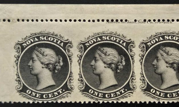 Nova Scotia #8c Mint Perf by Imperf Misperf 1c Imprint Strip (3)