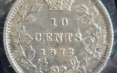 Canada ICCS EF45 1872H QV Silver 10 Cents $1500