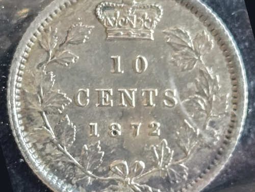 Canada ICCS EF45 1872H QV Silver 10 Cents $1500