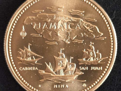 Jamaica BU 1972 Columbus Gold $20, 30,000 struck, .2532oz AGW