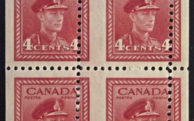Canada #254 2 Never Hinged 1943 4c War UR Misperf Block (4)