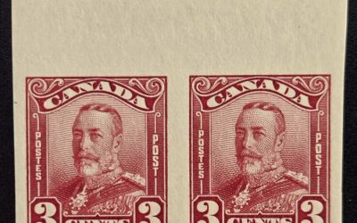 Canada #151 VFNH 1928 5c George V Imperf Pair, 250 made