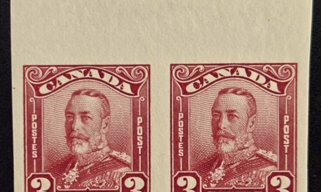 Canada #151 VFNH 1928 5c George V Imperf Pair, 250 made