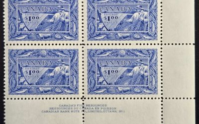 Canada #302 VFNH 1951 $1 Fish Lower Right Plate 1 Block (4)