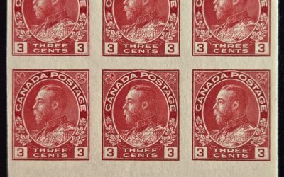 Canada #138LW VF 2 NH 1924 3c Imperf Lathework Block (6)