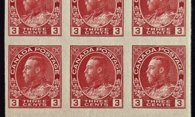 Canada #138LW VF 2 NH 1924 3c Imperf Lathework Block (6)