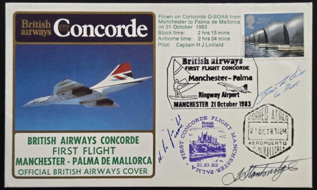 G.B. #1020 21 Oct 1983 pilot-signed Concorde FFC #22/100