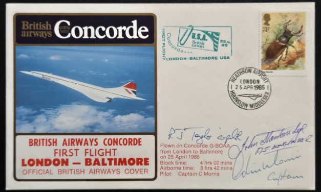 G.B. #1101 25 Apr 1985 31p pilot-signed Concorde Flight Cover #2/100