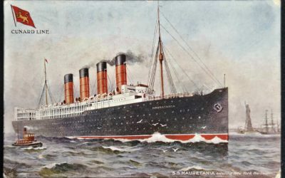 R.M.S. Mauretania 1907 1d Paquebot colour Oilette Postcard to B.C.