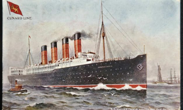 R.M.S. Mauretania 1907 1d Paquebot colour Oilette Postcard to B.C.