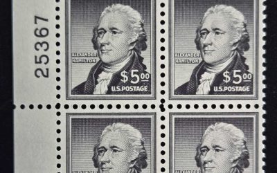 U.S. #1053 Never Hinged 1956 $5 Hamilton UL Plate Block