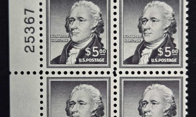 U.S. #1053 Never Hinged 1956 $5 Hamilton UL Plate Block