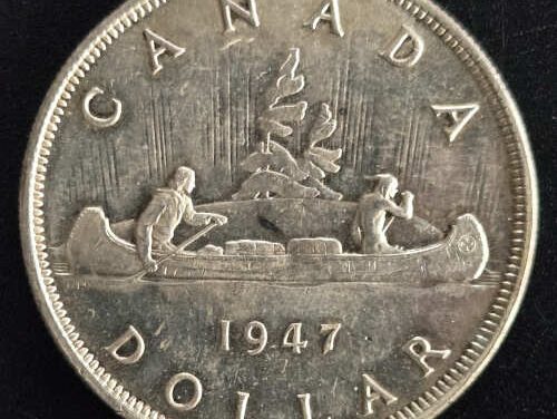 Canada BU 1947 Blunt 7 George VI Voyageur Silver Dollar
