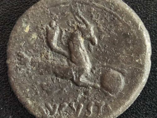 Augustus 27BC-14AD 2.75gm Silver Denarius w/ Capricorn etc