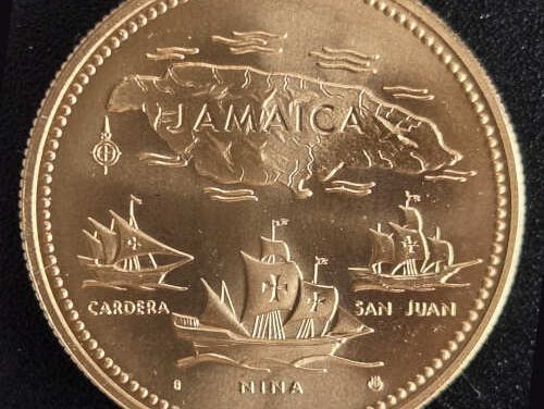 Jamaica BU 1972 Map & Ships Gold $20, 30,000 minted .2532oz AGW