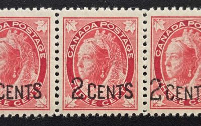 Canada #87i VFNH 1899 2c on 3c Narrow Spacing Strip (3)
