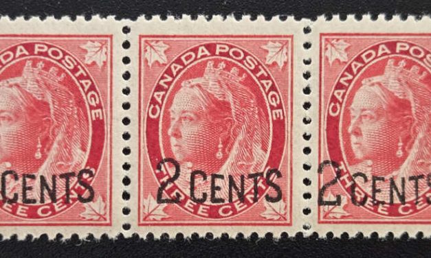 Canada #87i VFNH 1899 2c on 3c Narrow Spacing Strip (3)