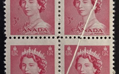 Canada #327 Mint 1953 3c QEII Preprinting Fold Block (4)