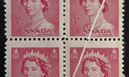Canada #327 Mint 1953 3c QEII Preprinting Fold Block (4)
