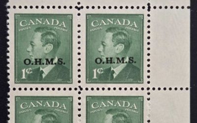 Canada #O12 VFNH UR 1950 1c George VI Plate 1 Official Block