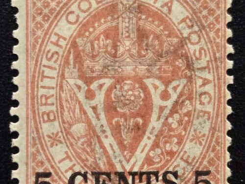 British Columbia #9 Fine+ Mint 1867/71 5c on 3d