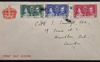 Hong Kong #151-153 12 May 1937 cacheted Coronation FDC to Cda