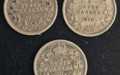 Canada VF 1909, XF 1910, G 1911 Silver 5 Cents trio
