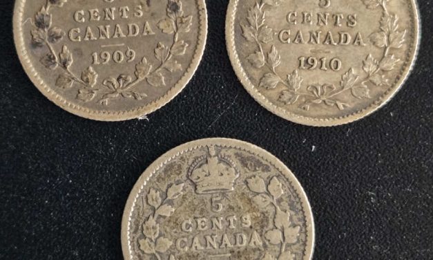 Canada VF 1909, XF 1910, G 1911 Silver 5 Cents trio