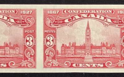 Canada #143a VFNH 1927 3c Imperforate Pair, 250 made