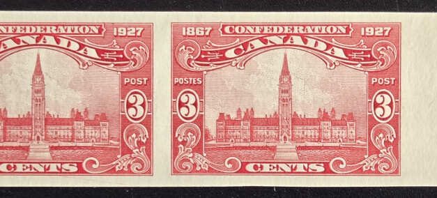Canada #143a VFNH 1927 3c Imperforate Pair, 250 made