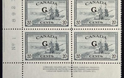Canada #O23 VFNH LL 1950/51 20c Official Plate 1 Block (4)