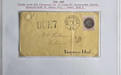 9 Feb 1865 3c Due 7 SFR Cover to Victoria on Wellburn page
