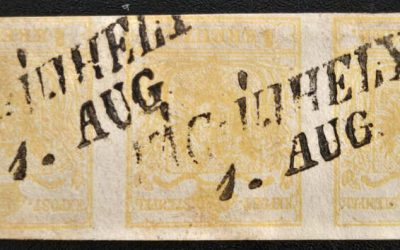 Austria #1 Used 1850 1Kr Strip (3)