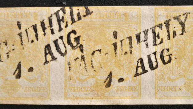 Austria #1 Used 1850 1Kr Strip (3)