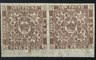 Newfoundland #12Ai VF Mint 1860 5d Watermarked Pair