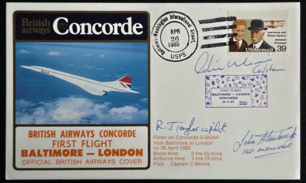 Concorde 26 Apr 1985 39c pilot-signed Baltimore/London Cover#2/100