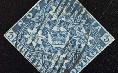 Nova Scotia #3 VF Used 1851 3d Dark Blue, expert b/s
