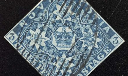Nova Scotia #3 VF Used 1851 3d Dark Blue, expert b/s