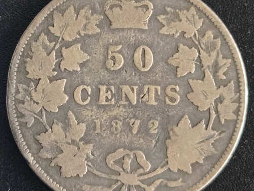 Canada VG8 1872H Bar Victoria Silver 50 Cents