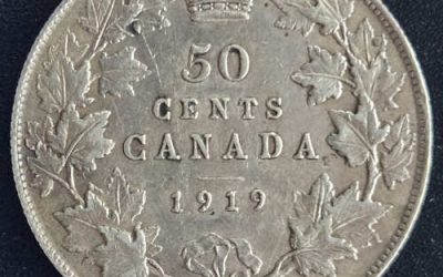 Canada AU55 1919 George V Silver 50 Cents