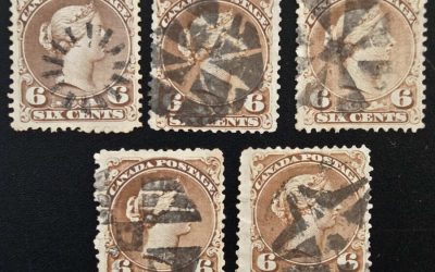 Canada #27 Fine fancy cork Used 1868 6c LQ quintet