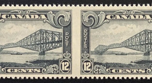 Canada #156b VFNH 1929 12c Perf by Imperf Pair, 250 made
