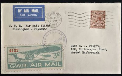 G.W.R. Air Service 13 Jul 1933 4.5d Dot variety on label Flight Cover (2)