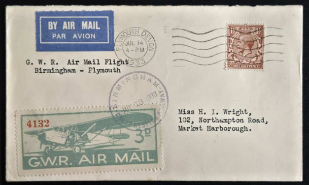 G.W.R. Air Service 13 Jul 1933 4.5d Dot variety on label Flight Cover (2)